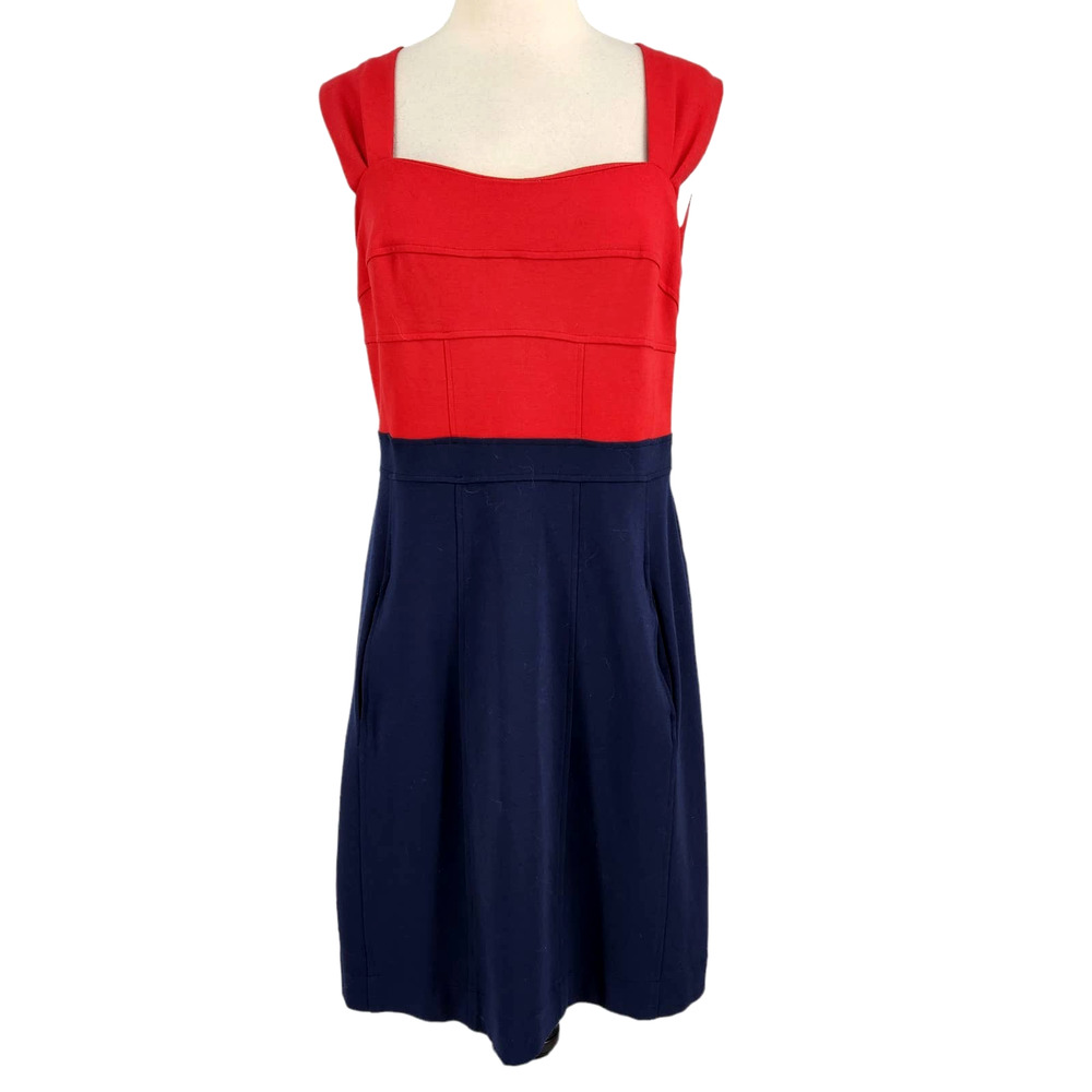Girls From Savoy Red Navy Retro Pin UP Sheath Dress With Pockets Size 6